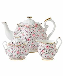 Waterford Rose Confetti 3pc Teapot Sugar Cream Vintage Set Home