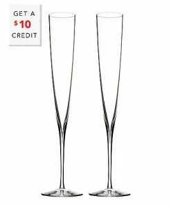 Waterford Set Of 2 Elegance Champagne Trumpet Flutes Glasses With $10 Credit Home