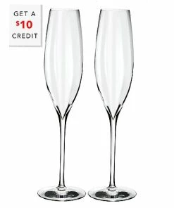 Waterford Set Of 2 Elegance Optic Champagne Flutes With $10 Credit Home