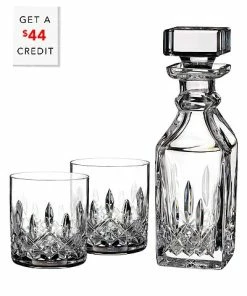 Waterford Lismore Connoisseur Square Decanter 15.5oz & Tumbler 7oz Set Of 2 With $44 Credit Home