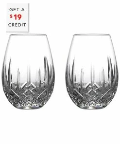 Waterford Lismore Set Of 2 Nouveau Stemless Wine Deep Red Glasses With $19 Credit Home