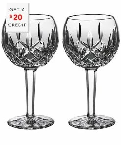 Waterford Lismore Set Of Two 8oz Wine Balloons With $20 Credit Home